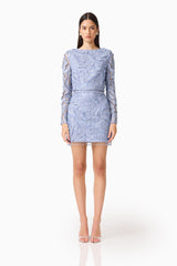 Elisa Top & Skirt Set in Steel Blue with beaded trim detailing front shot