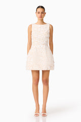 Silvana Tulip Mini Dress in Cream with embellishments front shot