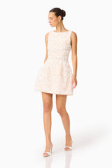 Silvana Tulip Mini Dress in Cream with embellishments posed shot