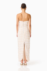 Silvana Column Gown in Cream with embellishments and back zipper back shot