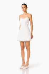 Clarisse Tulip Mini Dress in White with corset bodice & lace trim side shot