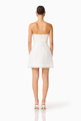 Clarisse Tulip Mini Dress in White with tie up back & lace trim back shot