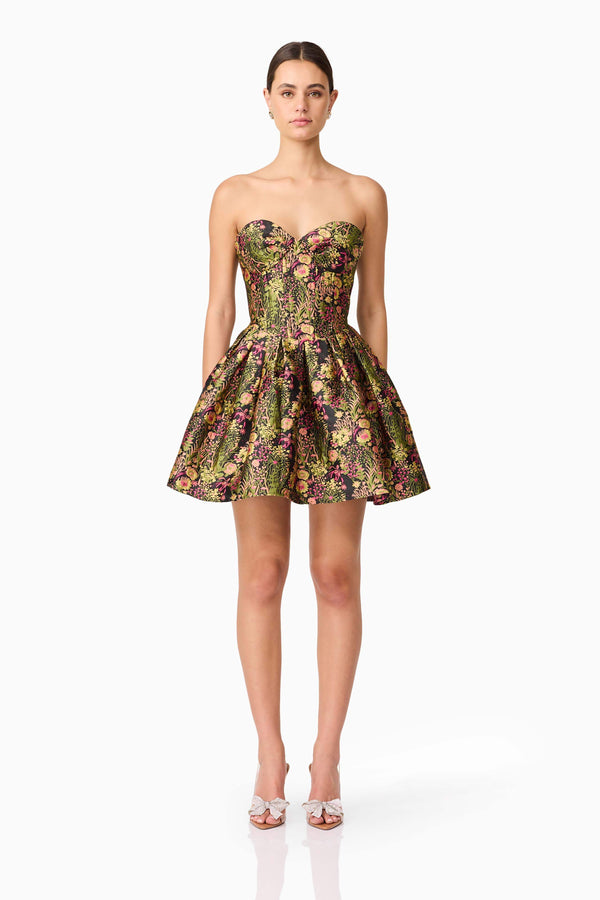 Brunette model wearing Cindy Strapless Mini Dress in Black front shot