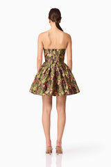 Brunette model wearing Cindy Strapless Mini Dress in Black back shot