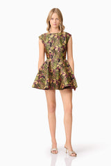 Blonde model wearing Cindy A-Line Mini Dress in Floral posed shot