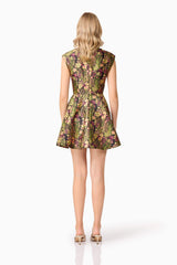 Blonde model wearing Cindy A-Line Mini Dress in Floral back shot