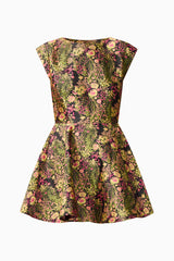Blonde model wearing Cindy A-Line Mini Dress in Floral ghost shot