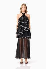 Blonde model wearing Melissa Halter Maxi Dress in Black front shot