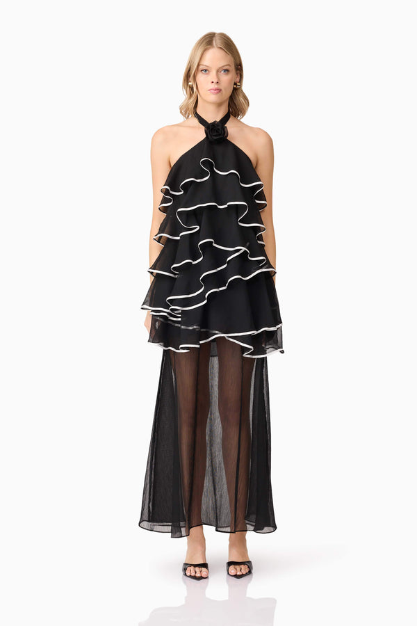 Blonde model wearing Melissa Halter Maxi Dress in Black front shot