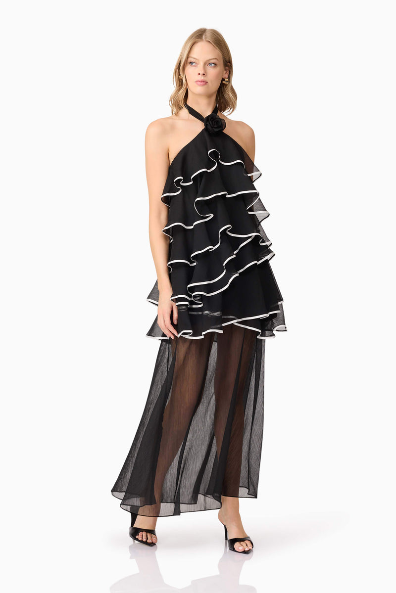 Blonde model wearing Melissa Halter Maxi Dress in Black posed shot