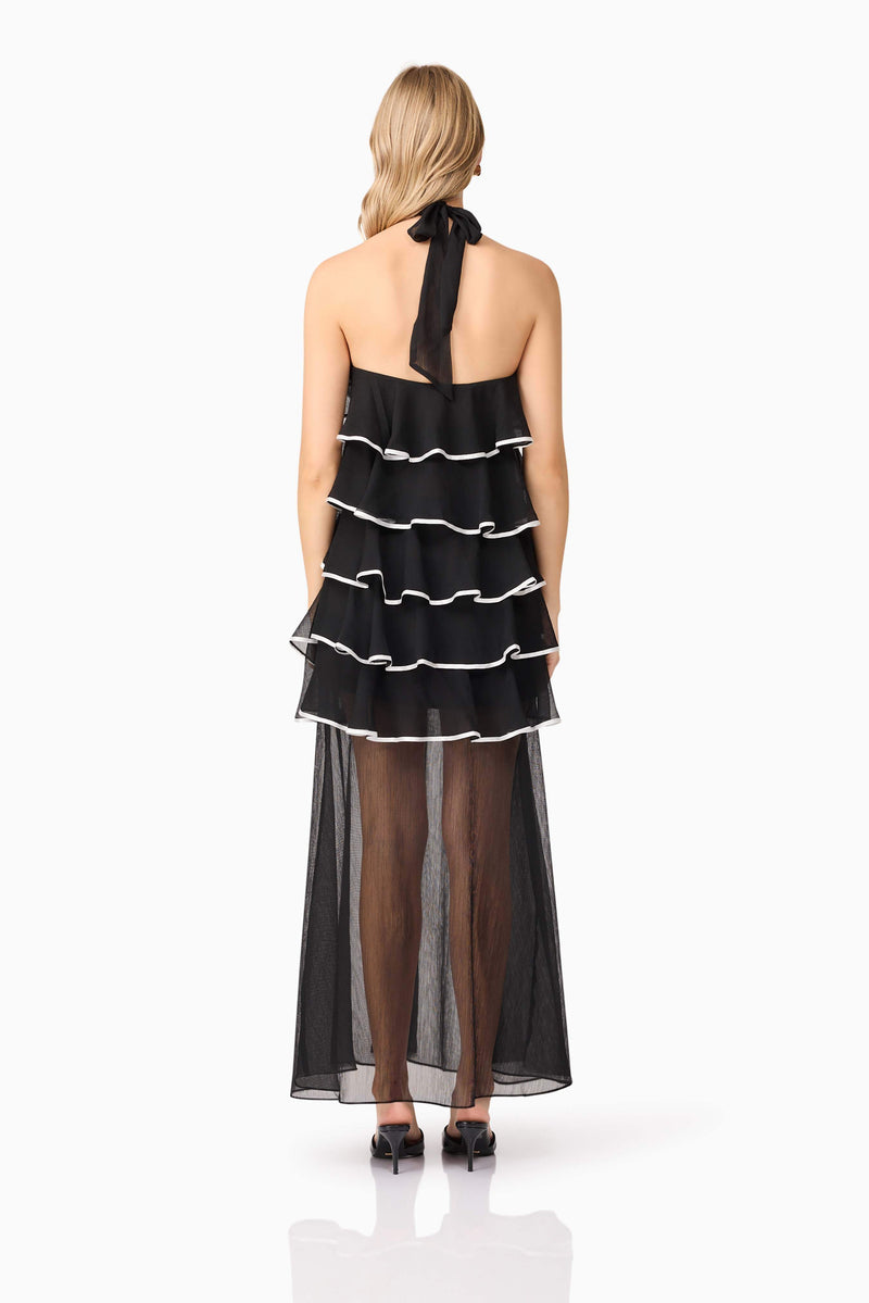 Blonde model wearing Melissa Halter Maxi Dress in Black back shot