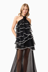 Blonde model wearing Melissa Halter Maxi Dress in Black close up posed shot