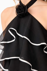 Blonde model wearing Melissa Halter Maxi Dress in Black detail shot