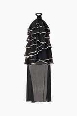 Blonde model wearing Melissa Halter Maxi Dress in Black ghost shot