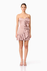 Brunette model wearing Laura Strapless Mini Dress in Pink front shot