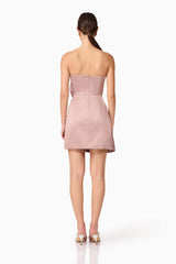 Brunette model wearing Laura Strapless Mini Dress in Pink back shot