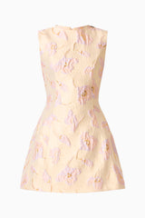 Carys A-Line Mini Dress in Cream with sleeveless detailing & jacquard fabrication ghost shot