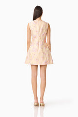 Carys A-Line Mini Dress in Cream with zipper back & jacquard fabrication back shot