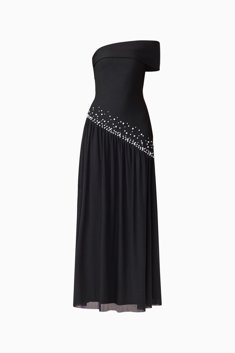 Natasia Off Shoulder Gown in Black | Embellished Detailing – Elliatt
