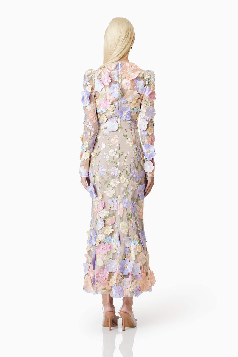 elliatt purple flower dress Shannon 3D Floral Midi Dress In Purple Elliatt