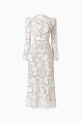 Shannon 3D Floral Midi Dress In White