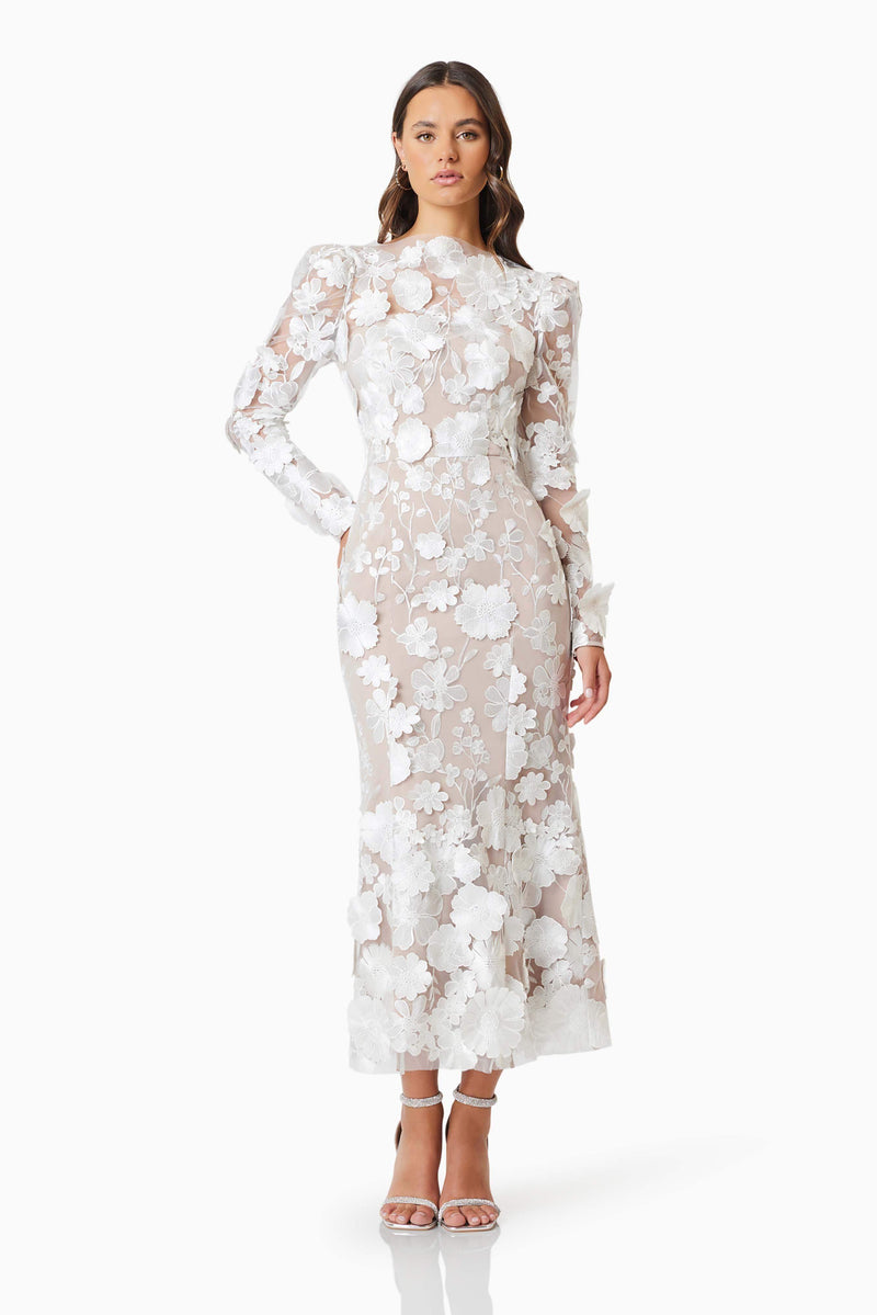Shannon 3D Floral Midi Dress - White - L - ELLIATT Shannon 3D Floral Midi Dress - White - L - ELLIATT