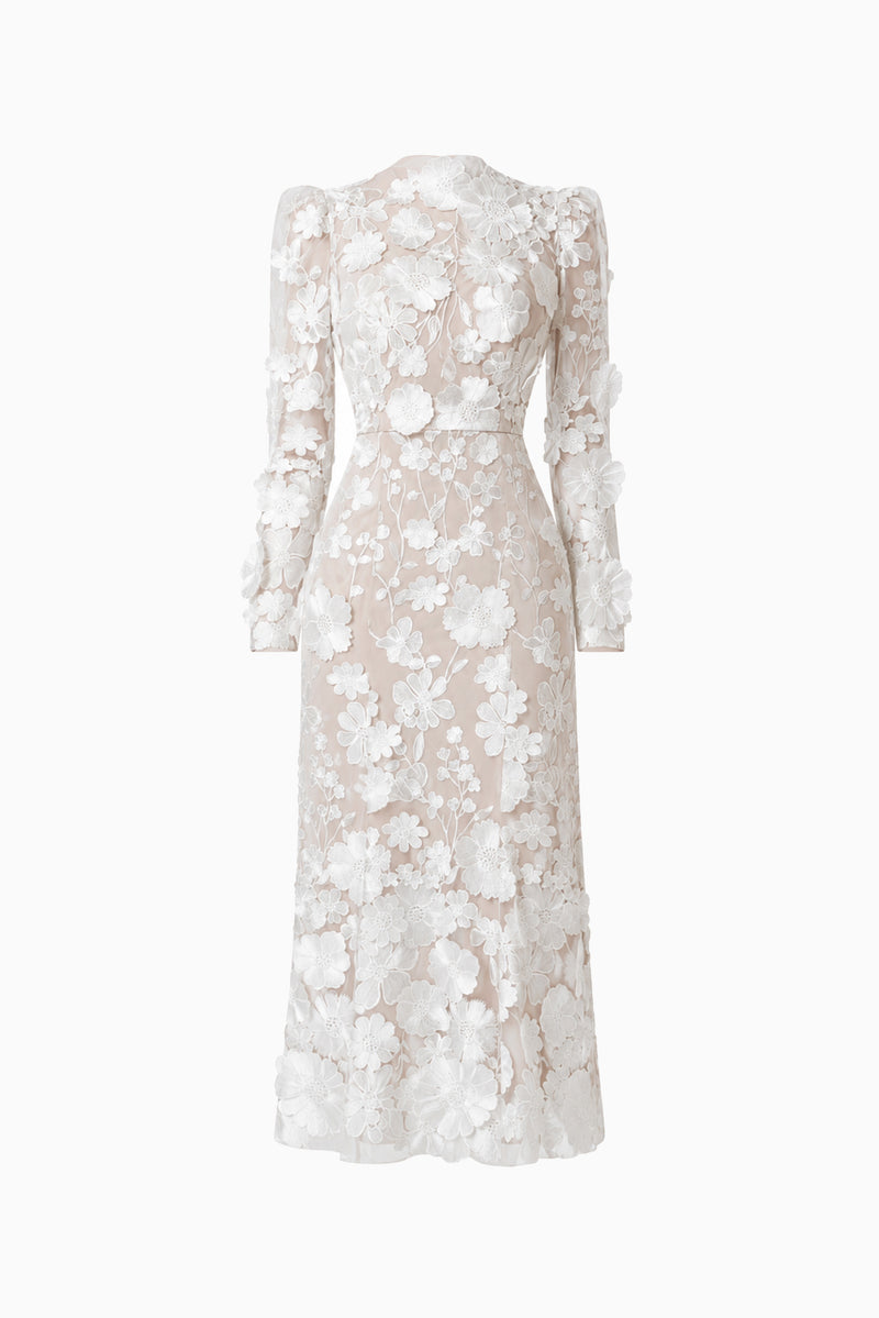 Shannon 3D Floral Midi Dress In White Elliatt Shannon 3D Floral Midi Dress In White Elliatt