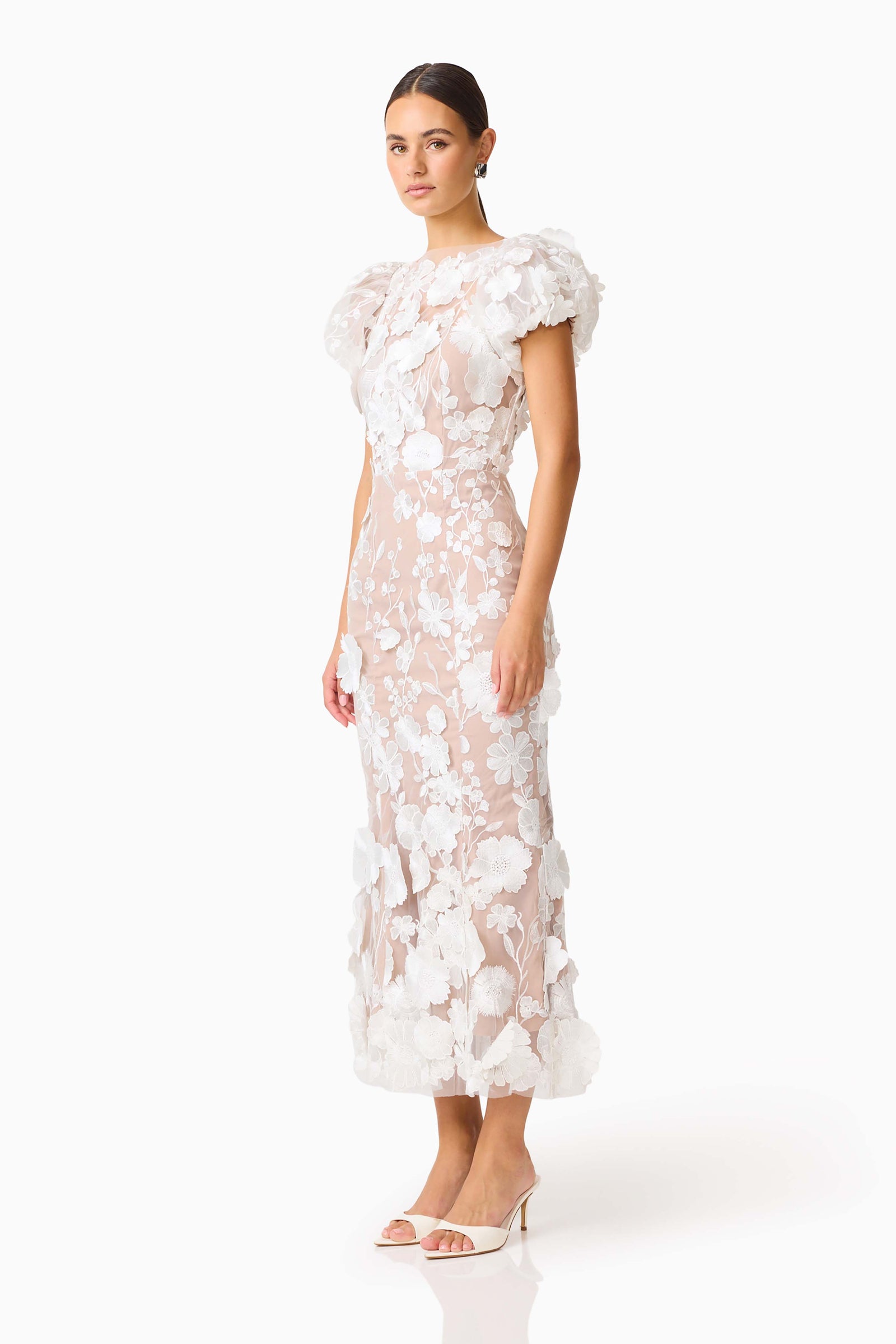 Astraea 3D Lace Maxi Dress - White - S