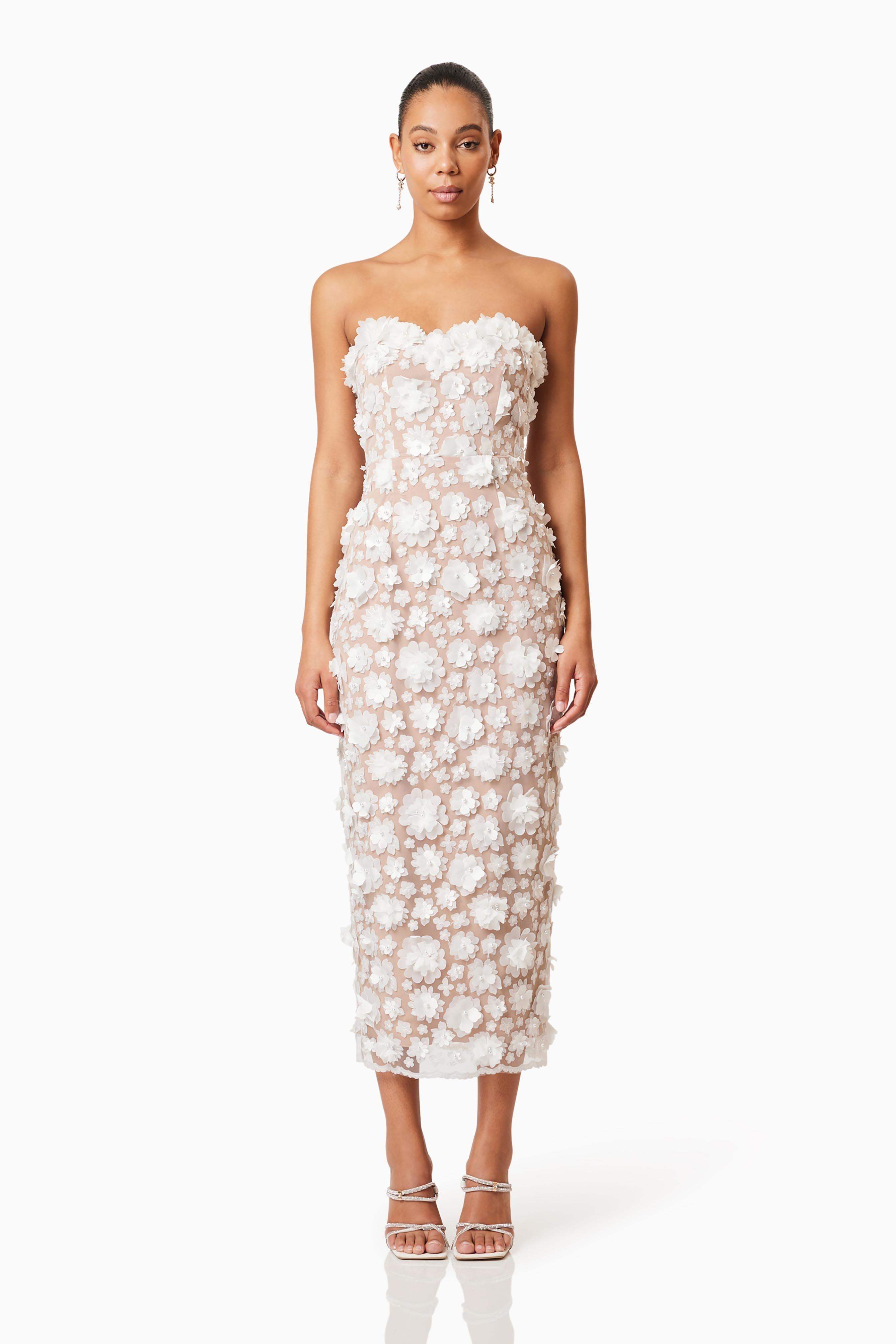 Bluebell Strapless Lace Midi Dress In White