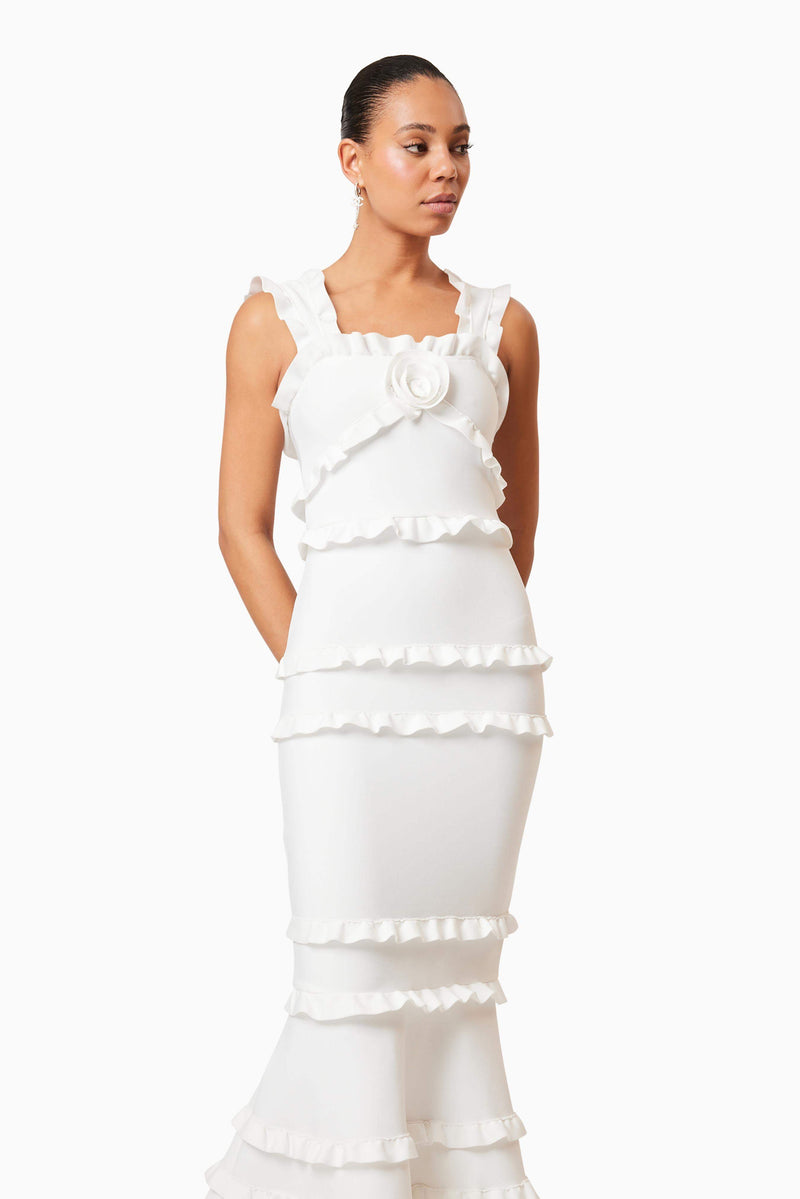 Kimberly Frill Maxi Dress in White – Elliatt