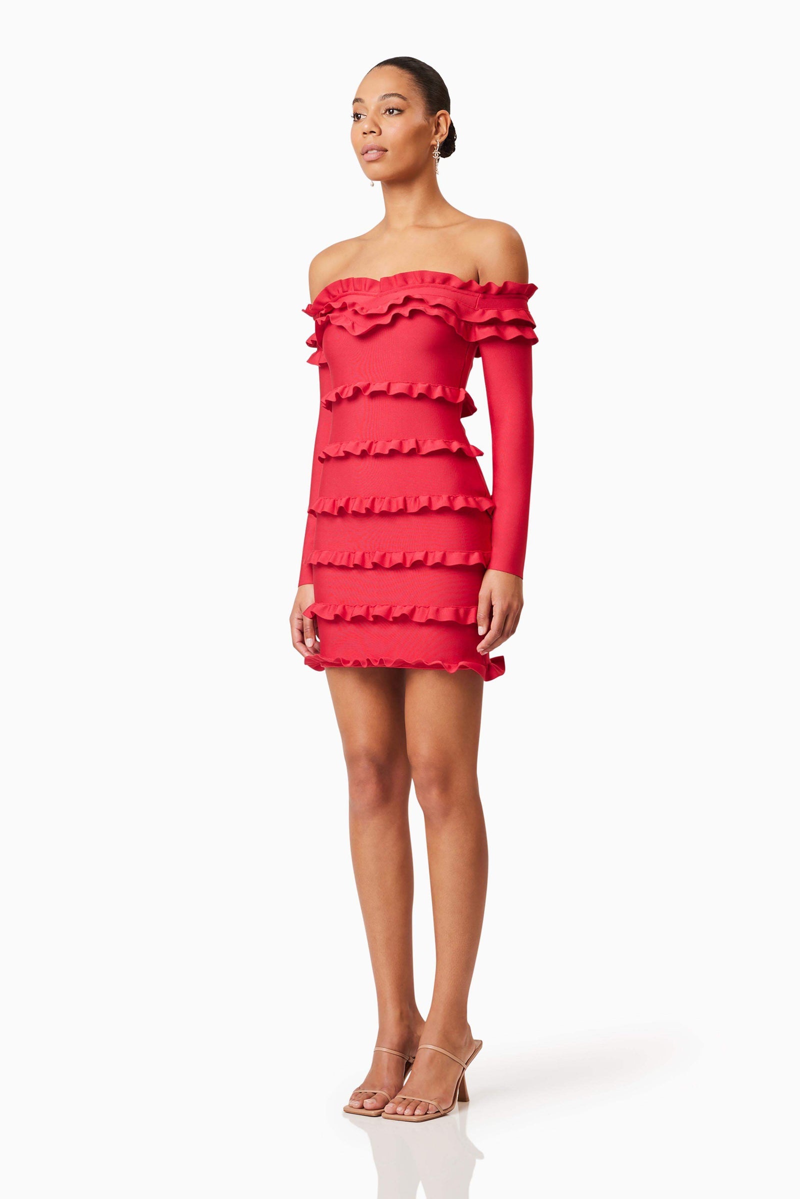 Kimberly Long Sleeve Frill Mini Dress in Red – Elliatt
