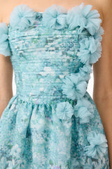 The Faye Strapless Gown in Blue detail shot