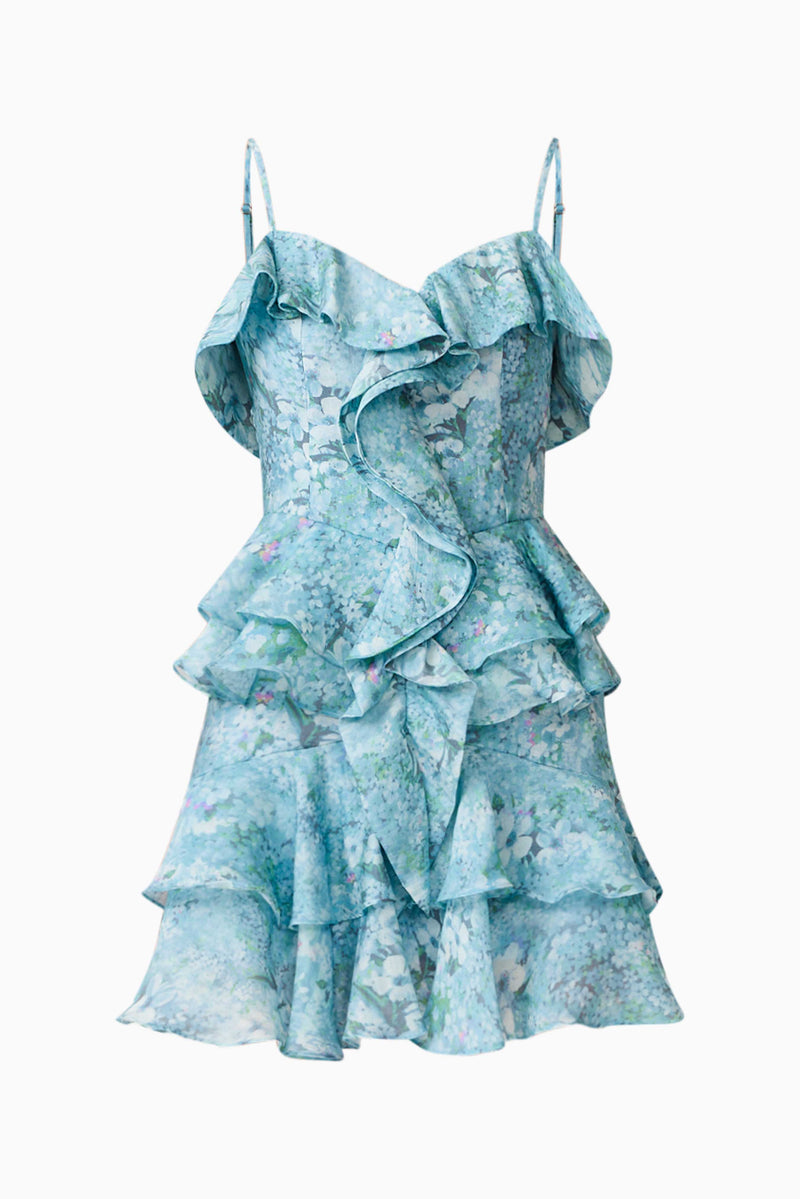 knee length dresses for ladies Le Lis Women's Sweeter Than You Ruffle Tiered Mini Dress in Light Blue