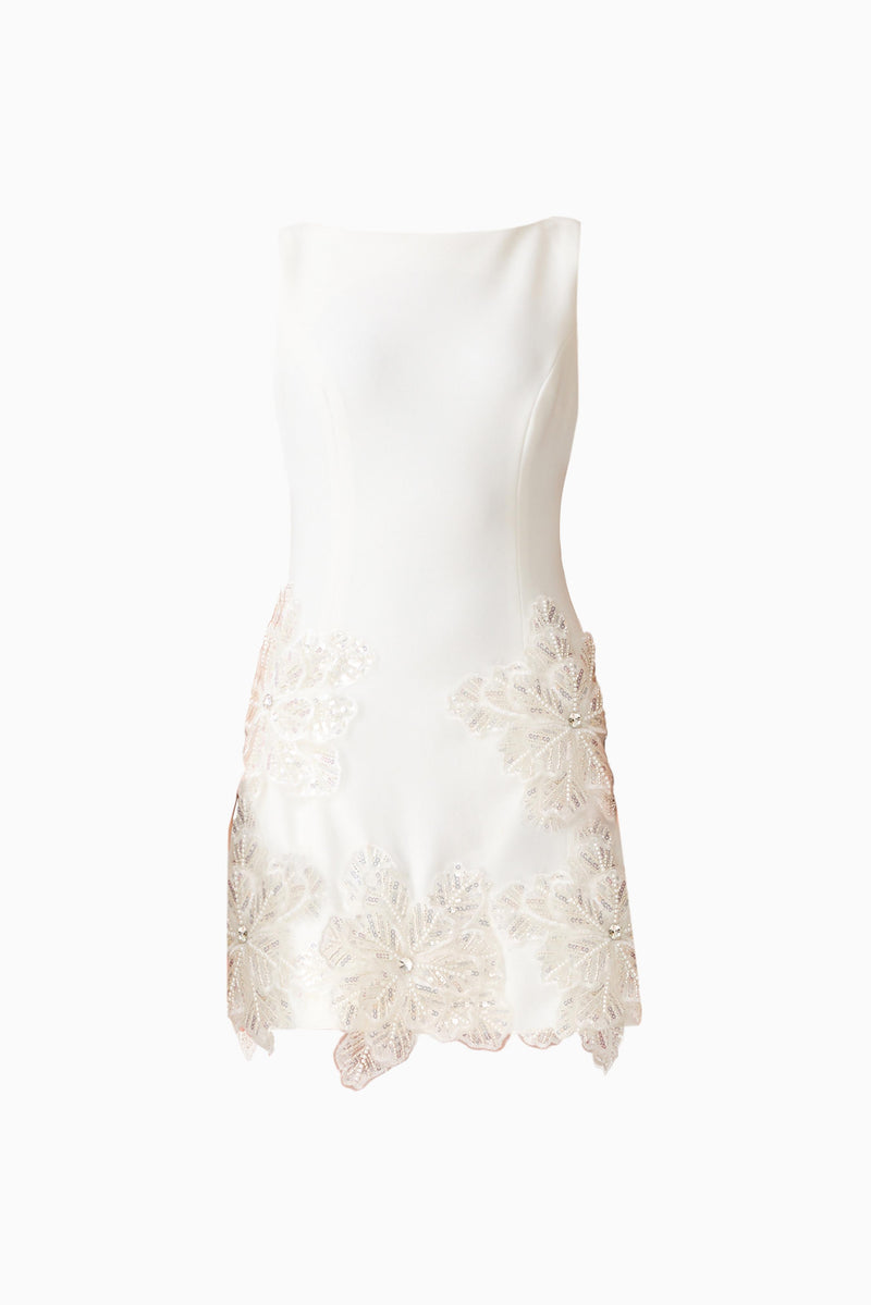 Skye Embellished Mini Dress in White | Beaded Floral Detail Elliatt Skye Embellished Mini Dress in White | Beaded Floral Detail Elliatt