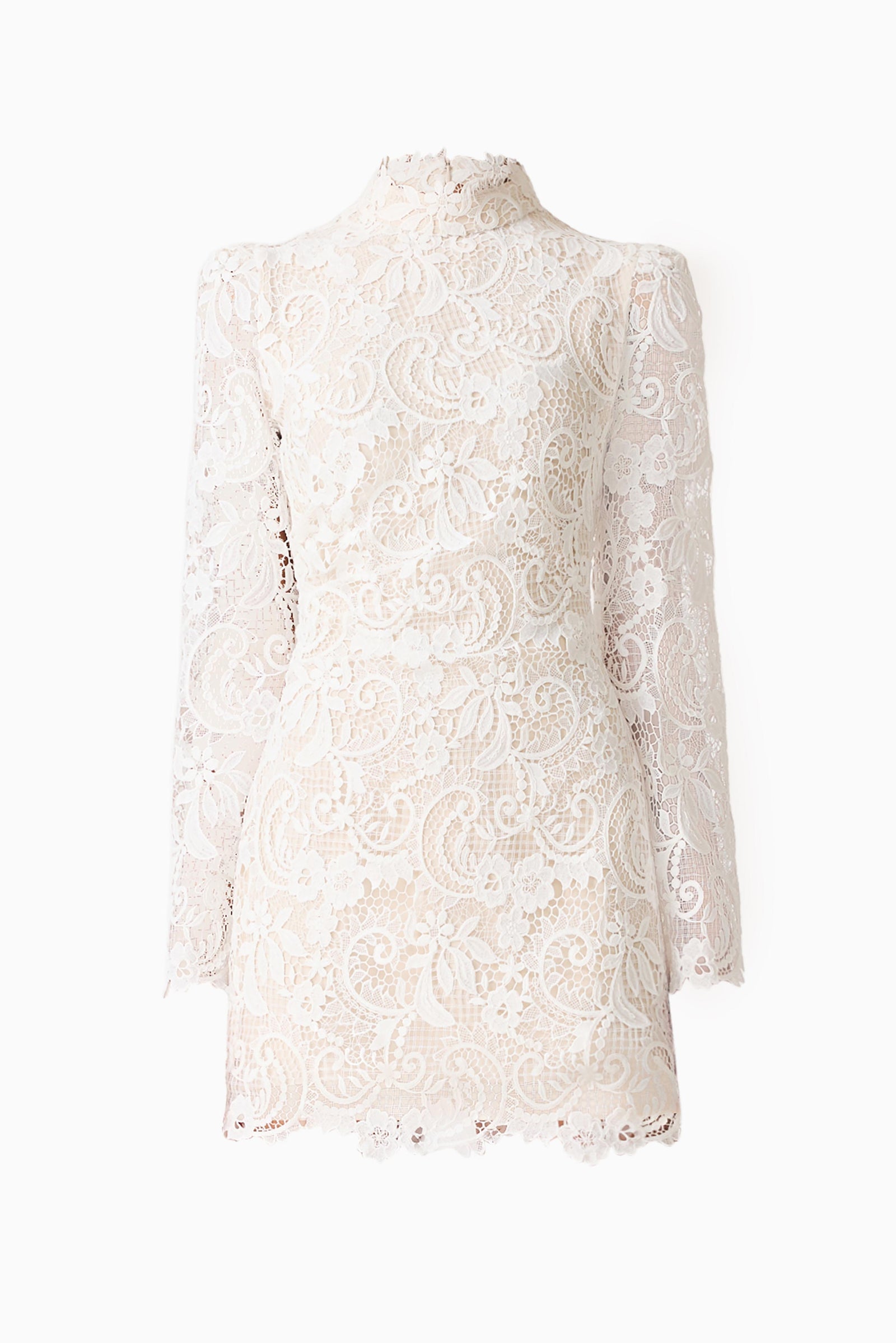 Cora Long Sleeve Mini Dress in White | Lace Detail  Elliatt