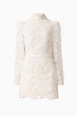 The Cora Long Sleeve Mini Dress in White ghost shot