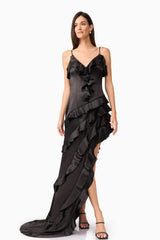 kyla maxi dress - Light Blue Linen Maxi length The Kyla Crochet Halter Maxi Dress in grey features a halter neckline Kyla Asymmetrical Gown In Black