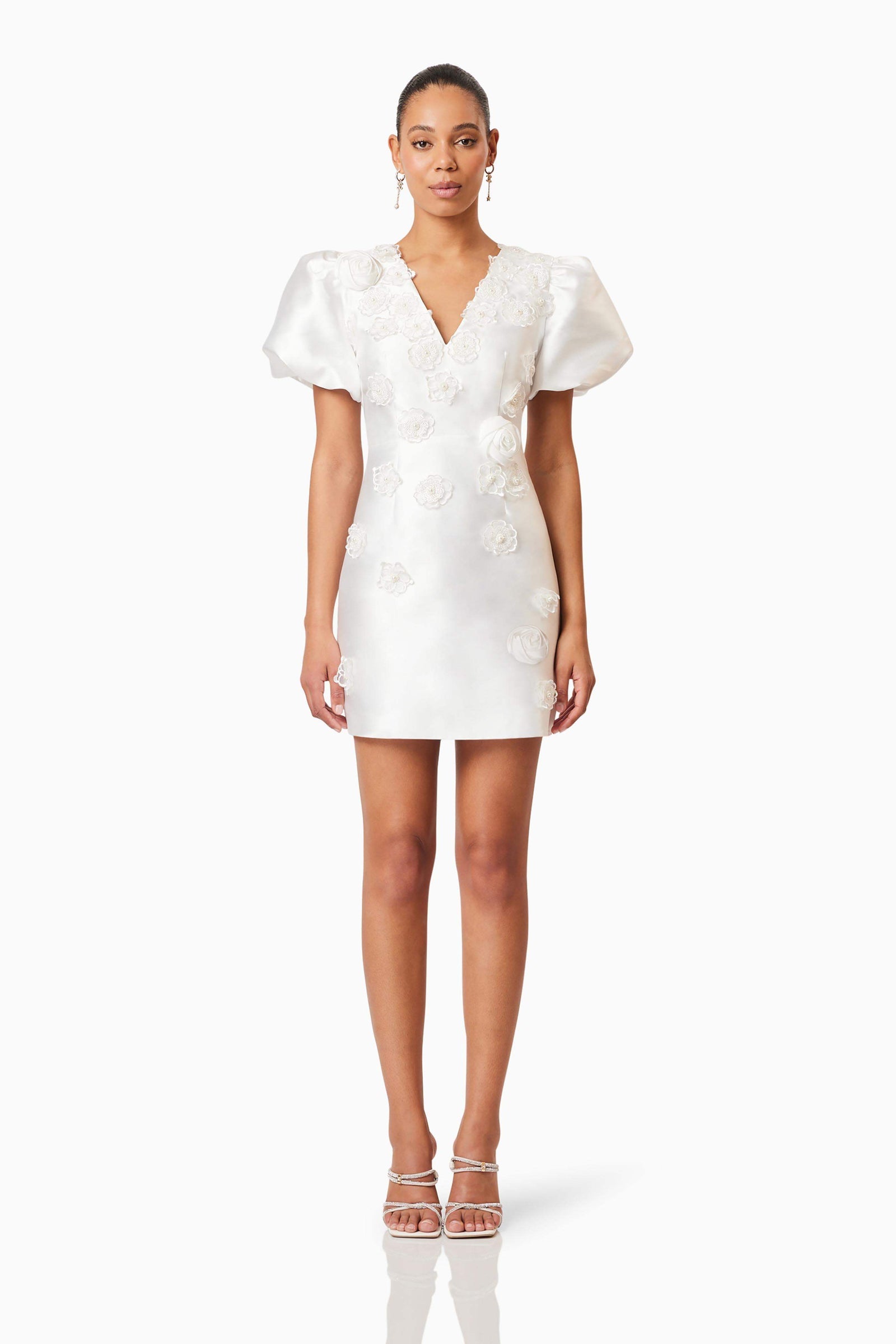 Oleander Mini Puff Sleeve Dress - White - S