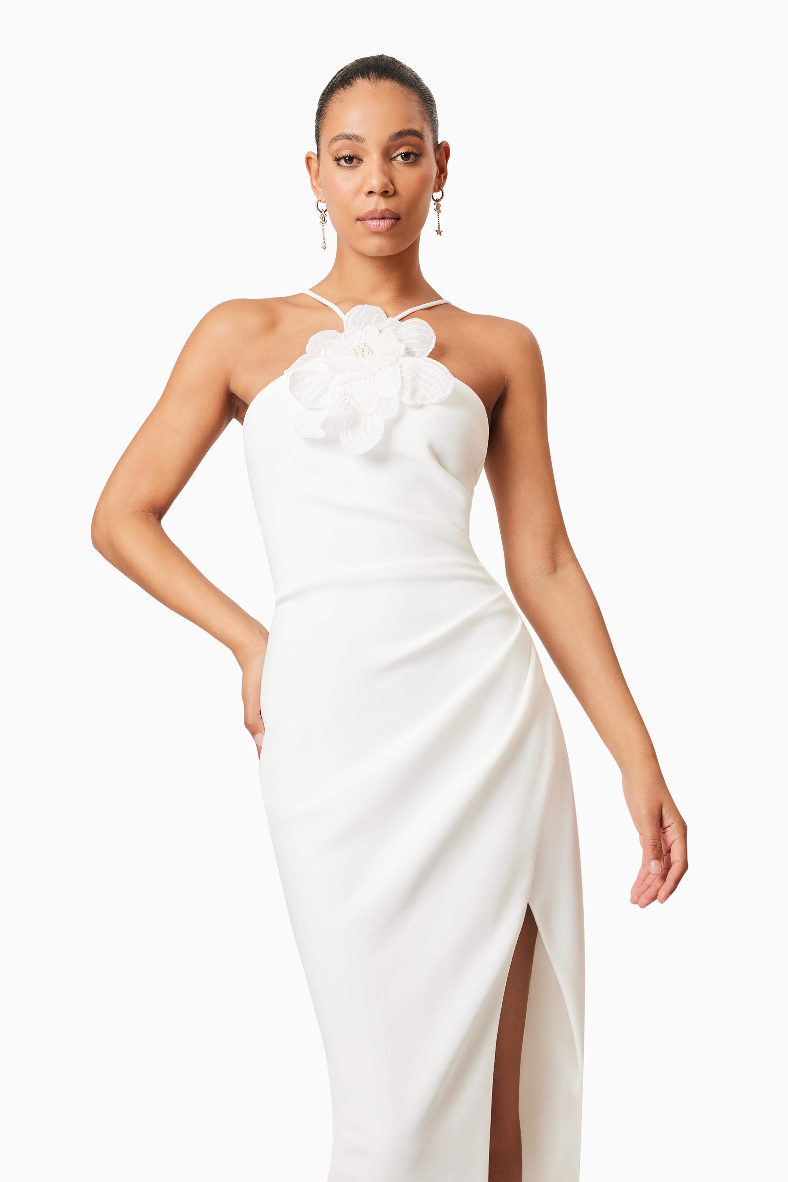 Janella Midi Dress in White with Blue Cotton