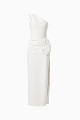 Janelle One Shoulder Gown In White ghost shot