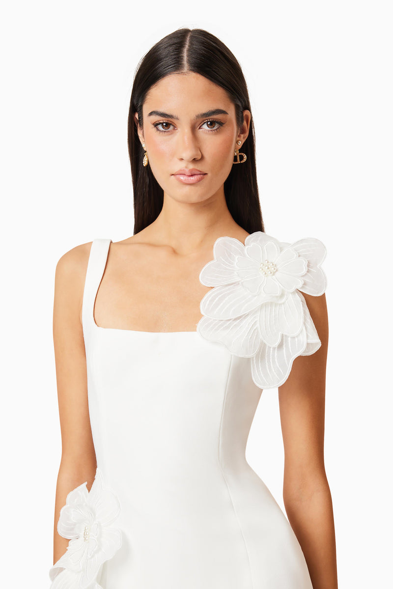 Janelle Party Mini Dress In White | Floral Embellishments Elliatt Janelle Party Mini Dress In White | Floral Embellishments Elliatt