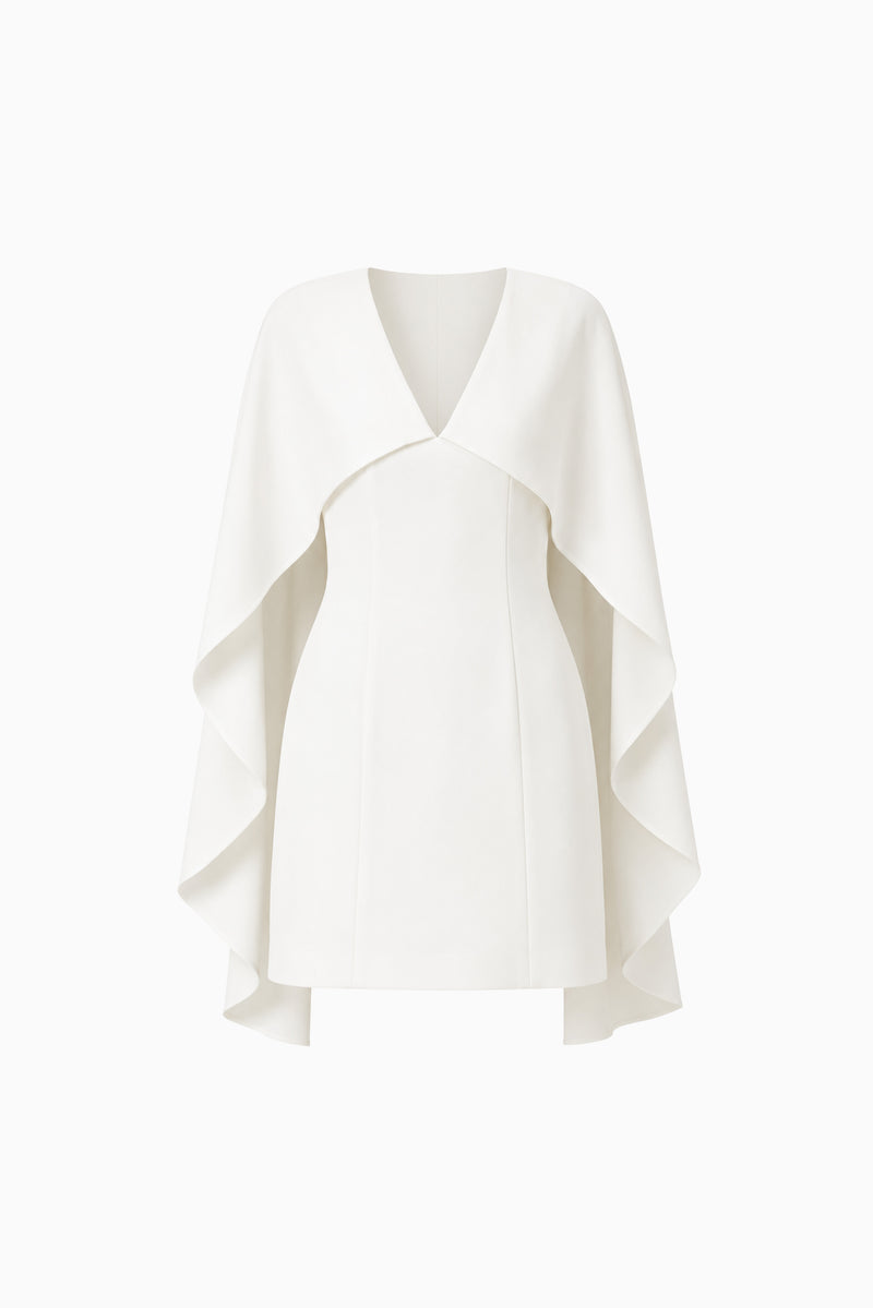 white cape mini dress Prislia | White Round-Neck Mini Dress With Cape