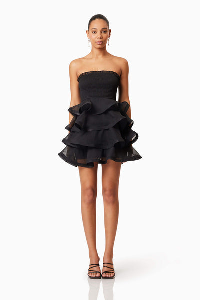 black strapless ruffle asymmetrical mini sheath dress Off The Shoulder Ruffle Panel Detail Mini Dress In Black | EGO US