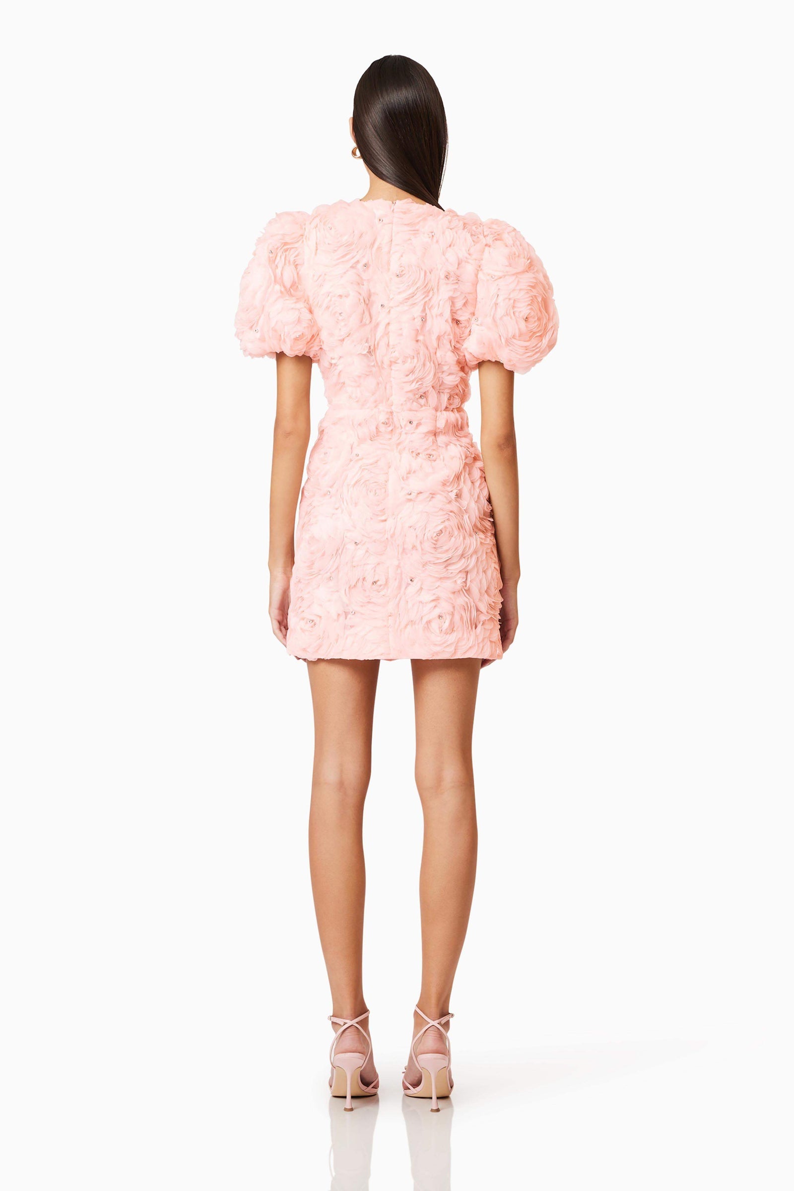 Rosella 3D Mini Dress In Pink | Puff Sleeves – Elliatt
