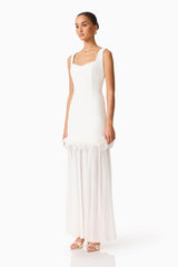 Brunette Model wearing Sia Sweetheart Gown in White side shot