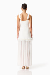 Brunette Model wearing Sia Sweetheart Gown in White back shot
