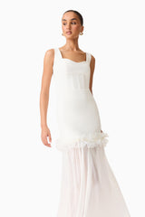 Brunette Model wearing Sia Sweetheart Gown in White side motion posed shot