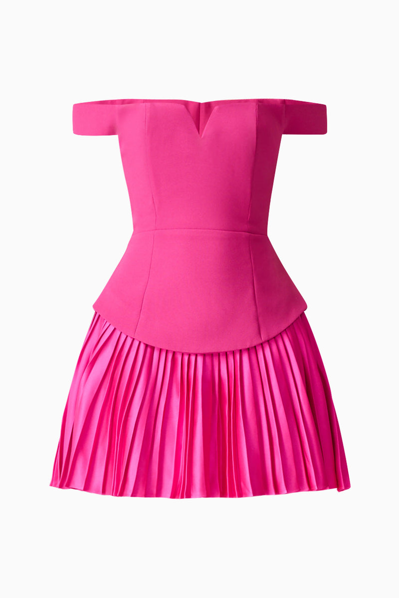 Elva Off Shoulder Mini Dress in Pink | Pleated A-Line Elliatt Elva Off Shoulder Mini Dress in Pink | Pleated A-Line Elliatt