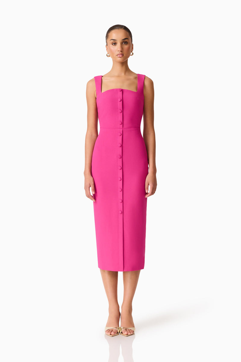 Elva Fitted Midi Dress in Pink Elliatt Elva Fitted Midi Dress in Pink Elliatt