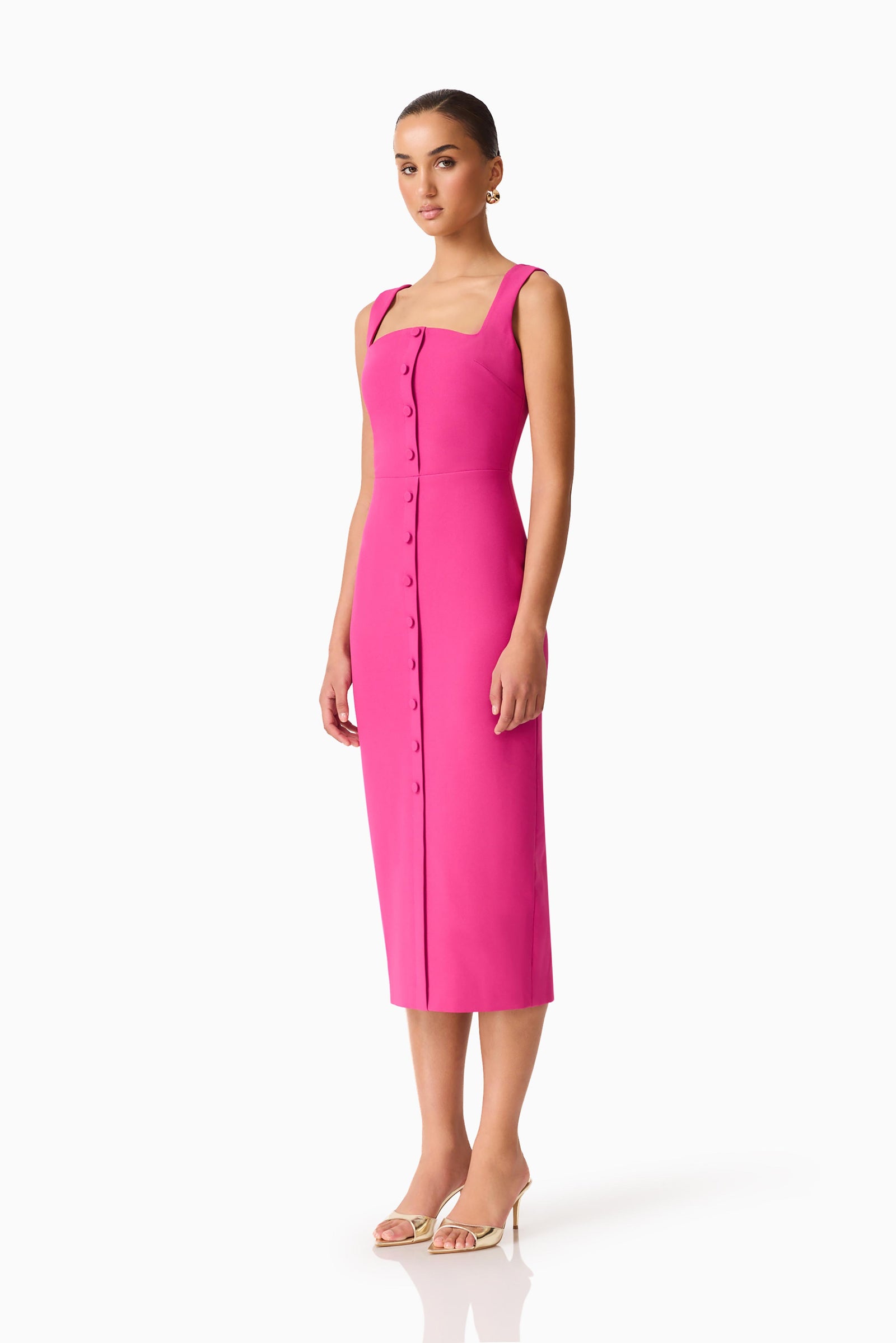 Elva Fitted Midi Dress - Pink - XL